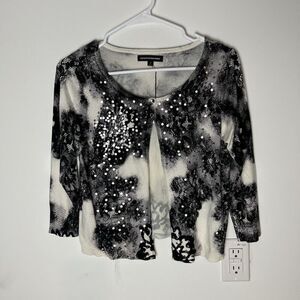 Nwt Express Design Studio Floral Sequins Cardigan Small White Black​